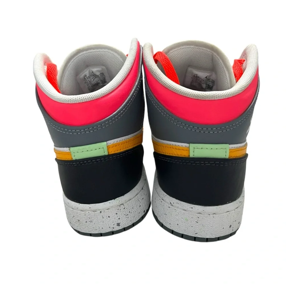 Nike Air Jordan 1 Mid GS 4.5Y White Taxi-Dark Shadow Sneakers